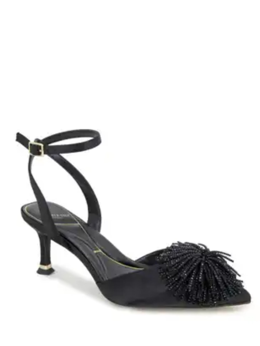 Kenneth Cole New York Umi Pom Pom Pumps, Black Satin. size 7.5, NEW with Box